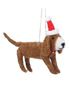 Gisela Graham Mixed Wool Brown Santa Dog Christmas Decoration